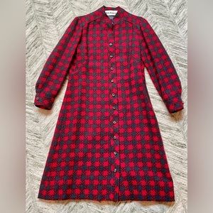Vintage 60's/70's Adele Simpson Red and Black  Wool Coat Dress Belt Missing